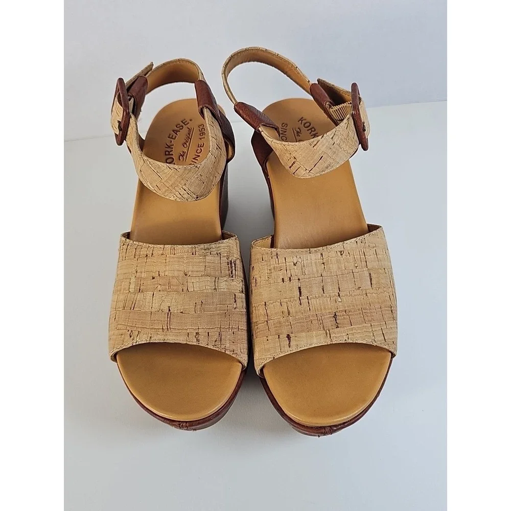 Kork‎ Ease Keirn Cork Leather Platform Wedge Sandal w/ Ankle Strap Sz 8M